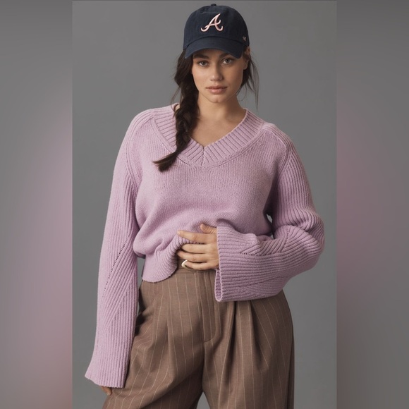 Anthropologie Sweaters - NWT! By Anthropologie Lilac Bell-Sleeve V-Neck Sweater - Size 1X 🎶